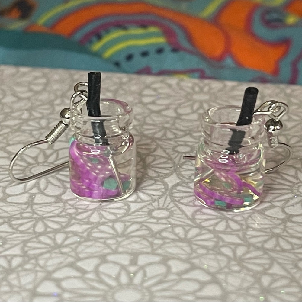 New Handmade Summer Fruity Grape Slice Glass S925 Sterling Silver Earrings - Picture 9 of 15